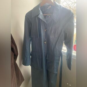 Topshop Navy Textured Trench Coat with Belt